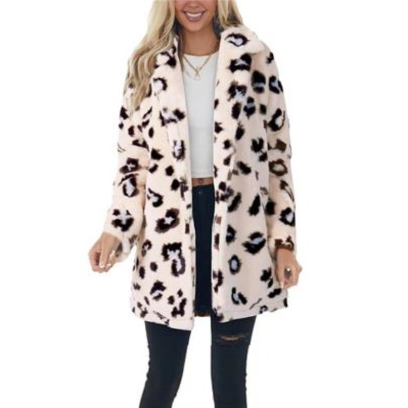 Faux Fur Jacket For Women/ Winter Leopard Coats/ Loose Fur Coat with Pockets - Picture 2 of 5